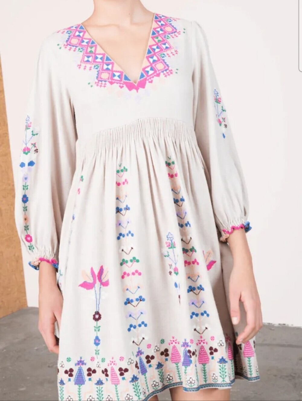 Ulla Johnson Vija Dress In Dove Folkloric Embroidered 100% Silk Size 0
